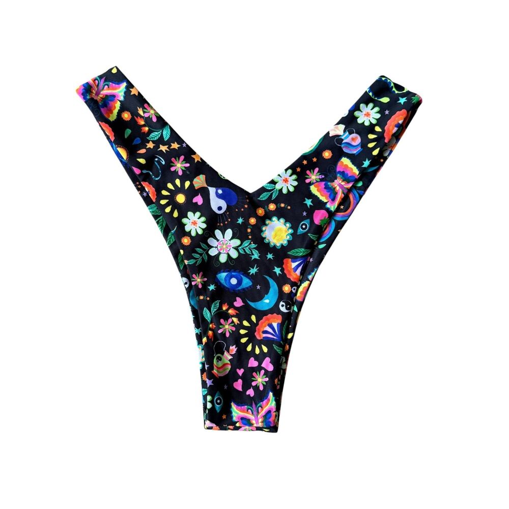 Kulanis Kinis Size XS Black Psychadelic Swimsuit Bottoms Cheeky Limited Edition